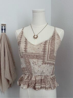 Blue B Collection Boho Peplum Tank Top Women’s Medium Cottagecore Neutral